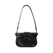 Zwarte leren handtas met magnetische sluiting Balmain , Black , Dames