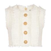 Tweed crop top met knopen Balmain , White , Dames