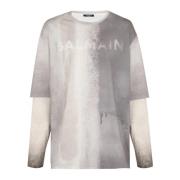 T-shirt van katoen met print. Balmain , Gray , Heren