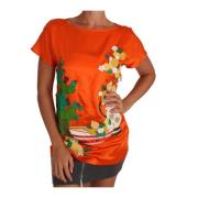 Luxe Kristal Zijden T-shirt Top Dolce & Gabbana , Orange , Dames