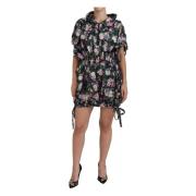 Zwarte Bloemenprint Korte Mouwen Mini Jurk Dolce & Gabbana , Black , D...