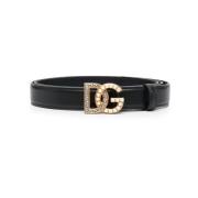 Zwarte Leren Riemen met Gouden Logo Gesp Dolce & Gabbana , Black , Dam...