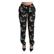 Puppy Dog Mid Waist Skinny Zijden Broek Dolce & Gabbana , Multicolor ,...