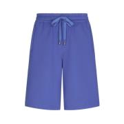 Blauwe Geborduurde-Logo Track Shorts Dolce & Gabbana , Blue , Heren