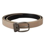 Beige Vitello Logo Metalen Gesp Riem Dolce & Gabbana , Beige , Heren