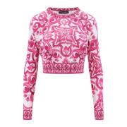 Zijden Maiolica Print Crop Top Dolce & Gabbana , Pink , Dames