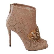 Kristal Kant Stiletto Booties Dolce & Gabbana , Pink , Dames