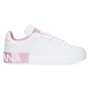 Witte en Roze Leren Sneakers Dolce & Gabbana , Pink , Dames