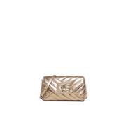 Gouden Schoudertas met Flap Sluiting Dolce & Gabbana , Beige , Dames