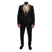 Zwart Goud Fantasy Tuxedo Slim Fit Pak Dolce & Gabbana , Black , Heren