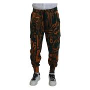 Multicolor Logo Print Zijden Cargo Jogger Broek Dolce & Gabbana , Mult...