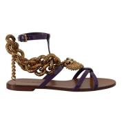 Paarse Leren Devotion Platte Sandalen Dolce & Gabbana , Purple , Dames