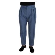 Blauwe Linnen Chino Formele Broek Dolce & Gabbana , Blue , Heren