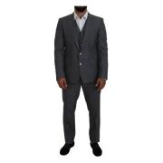 Grijze Martini 3-delig Slim Fit Pak Dolce & Gabbana , Gray , Heren