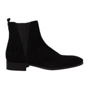 Dolce Gabbana Black Suede Leather Chelsea Mens Boots Shoes Dolce & Gab...