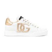 DG-Versierde Lage Sneakers Dolce & Gabbana , White , Dames