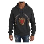 Grijze Hoodie met Rode Kristallen Hart Pistool Trui Dolce & Gabbana , ...