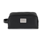 Leren en nylon toilettas met metalen plaat Dolce & Gabbana , Black , H...