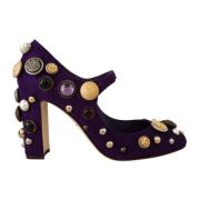 Paarse Suède Versierde Mary Jane Schoenen Dolce & Gabbana , Purple , D...
