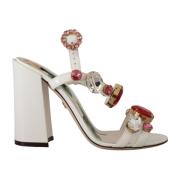 Witte Leren Kristallen Keira Hakken Sandalen Dolce & Gabbana , Multico...