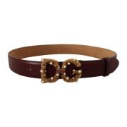 Barok Amore Leren Riem met Messing Logo Gesp Dolce & Gabbana , Red , D...