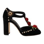 Zwarte Mary Jane Pumps met Rozen en Kristallen Dolce & Gabbana , Black...