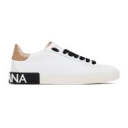 Witte, Zwarte en Goudkleurige Portofino Lage Sneakers Dolce & Gabbana ...