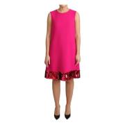 Fuchsia Wol Paillet Shift Mouwloze Jurk Dolce & Gabbana , Pink , Dames