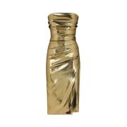 Gouden Foiled Strapless Jurk Dolce & Gabbana , Yellow , Dames