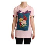 Roze Bloemen Crewneck T-shirt Dolce & Gabbana , Pink , Dames
