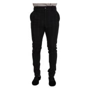 Zwarte Wol Chino Formele Broek Dolce & Gabbana , Black , Heren