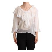 Witte Zijden Blouse met Lange Mouwen en Kant Dolce & Gabbana , White ,...