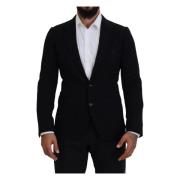 Zwarte Wol Crown Slim Fit Blazer Dolce & Gabbana , Black , Heren