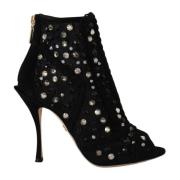 Zwarte Kristallen Rits Korte Laarzen Dolce & Gabbana , Black , Dames