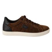 Bruine Suède Leren Lage Sneakers Dolce & Gabbana , Brown , Heren