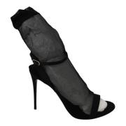Zwarte Tule Stretch Stiletto Sandalen Dolce & Gabbana , Black , Dames