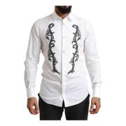 Witte Barok Detail Slim Fit Overhemd Dolce & Gabbana , White , Heren