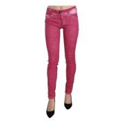 Roze Velvet Mid Waist Skinny Broek Dolce & Gabbana , Pink , Dames