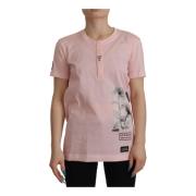 Roze Bloemen Katoenen Henley T-shirt Dolce & Gabbana , Pink , Dames