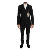 Zwart Wool Silk Saxophone Slim Fit Suit Dolce & Gabbana , Black , Here...