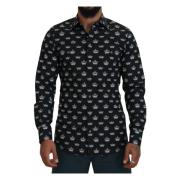 Zwart kroonprint Goud Slim Shirt Dolce & Gabbana , Black , Heren