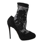 Zwarte Rozen Stiletto Booties Dolce & Gabbana , Black , Dames