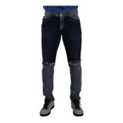 Blauwe Twee-Tinten Versleten Katoenen Slim Fit Jeans Dolce & Gabbana ,...