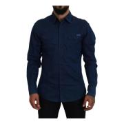 Blauwe Denim Logo Casual Overhemd Dolce & Gabbana , Blue , Heren