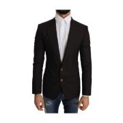 Bruine Wol Sicilia Jas Jas Blazer Dolce & Gabbana , Brown , Heren