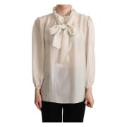 Lichtgrijze Ascot Kraag Zijden Blouse Dolce & Gabbana , Gray , Dames