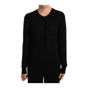 Luxe Zwarte Wol Crewneck Trui Dolce & Gabbana , Black , Dames