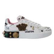 Koningin Kroon Leren Sneakers Dolce & Gabbana , White , Dames