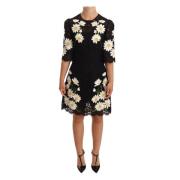 Zwarte Bloemenkanten Daisy A-Lijn Jurk Dolce & Gabbana , Black , Dames