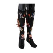 Zwarte Stretch Carretto Kristal Sokken Dolce & Gabbana , Black , Dames